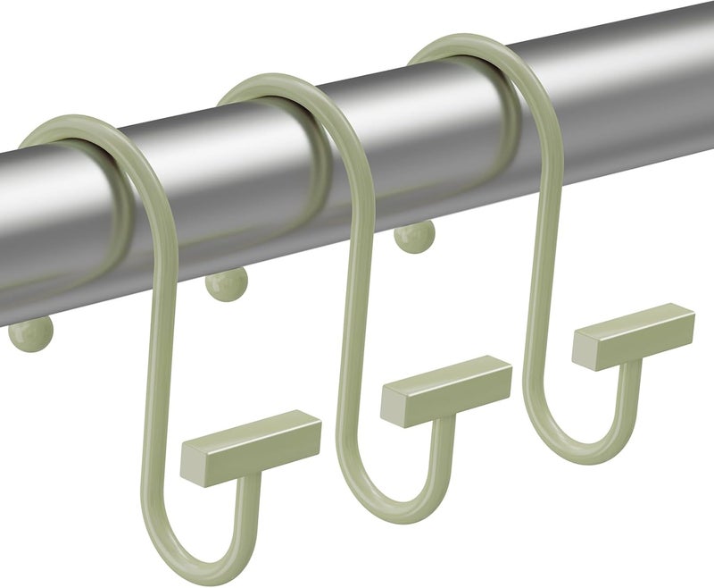 Bathway Sage Green Shower Curtain Hooks, Shower Curtain Rings Rust Proof, 12PCS Shower Hooks for Shower Curtain, T-Bar Design Convenient Elegant Shower Curtain Hangers for Bathroom Kitchen Wardrobe - Image 1